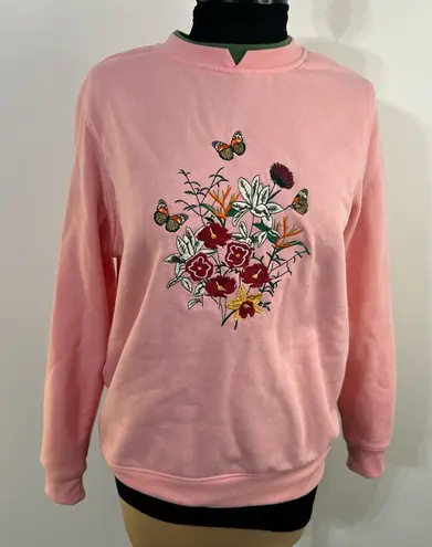 Heritage Charm Pink Floral Butterfly Sweatshirt ā Size Small