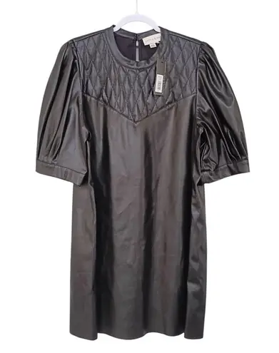 SACHIN + BABI Faux Leather Short Sleeve Shift Mini Dress Crew Neck Black Size XL/16 New