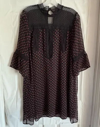 EXPRESS  Floral Cottagecore Midi Dress Womens‎ Sz Large Black Lace Flutter Sleeve - Image 1