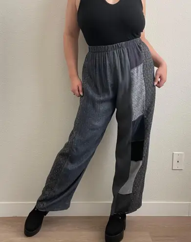 Donna Jessica Vintage Grey Black Wool Blend Grunge High Rise Patchwork Pants