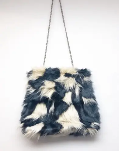 Mark By Avon Faux Fur Convertible Clutch Shoulder Bag Gray Black Cream Mobwife