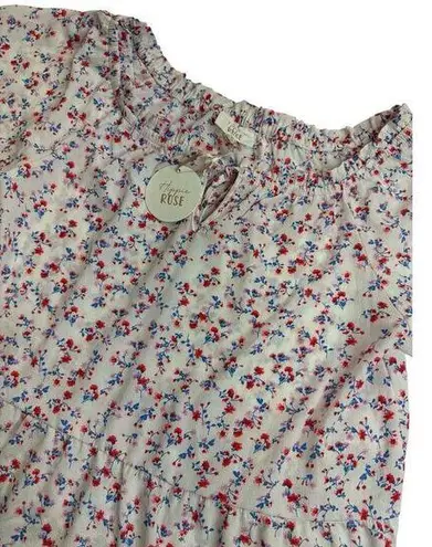 Hippie Rose  Women Boho Top Size L White‎ Floral Short Sleeve NWT