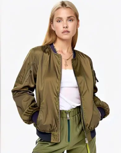 ALYX Satin Olive Green Lined Full Zip Pockets Military Bomber Jacket Size XL