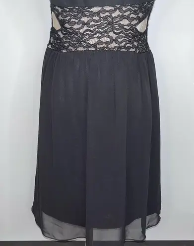 Sweet Storm Black Nude Mesh Lace Cutout Short A-Line Mini Dress Juniors Medium