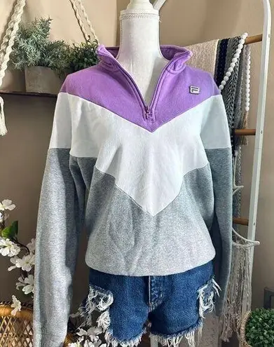 FILA  Gray/Lavender/White Purple Colorblock Quarter Zip Pullover Sweatshirt