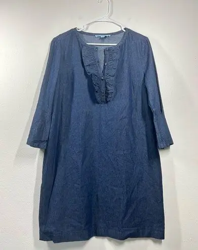 Draper James Chambray Ruffle Shirt Dress Size 12 Lightweight