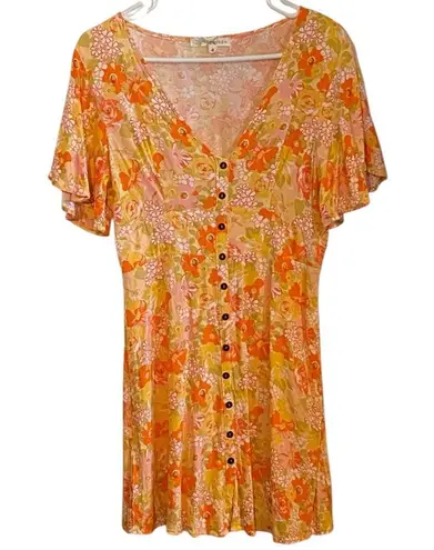 Rewind Button Front Flutter Sleeve Skater Dress
in orange and yellow florals