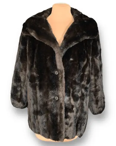 Vintage 60s Tissavel Faux Mink Swing Coat Dark Brown Plush XL Elegant Winter