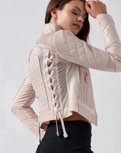 Blanc Noir Leather Mesh Moto Jacket Zip