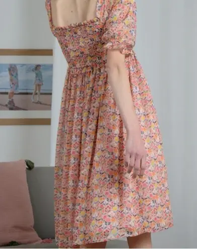 Lili Sidonio woven midi dress ice cream pink floral off the shoulder Large NWT