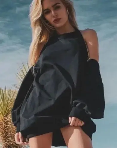 J.ING Jing Black Pullover Zipped Cotton Sweatshirt / Dress Size SM Preowned