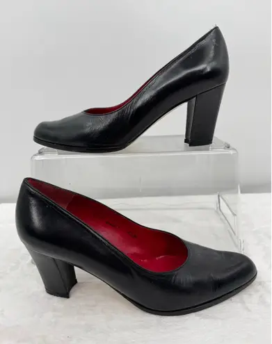 Sesto Meucci OLE Black Leather Pumps Made in Spain Leather Sole Luxury 6.5M