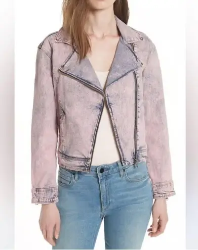 Rebecca Taylor Pink and Blue Jean Denim Jacket Moto Bomber Stone Wash size Small