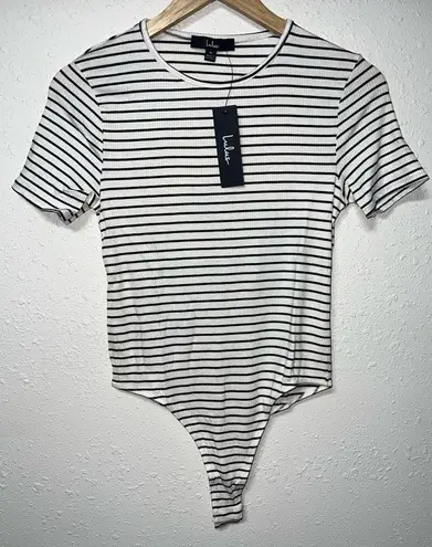 New Lulus White and Black Striped Short Sleeve Bodysuit Women’s Size Medium