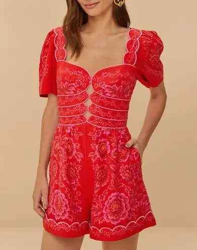 Farm Rio Red Olivia Cut-Out Romper, Size S