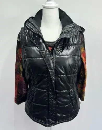 New York & Co. Shiny Black Hooded Quilted Puffer Vest Women’s Size Medium