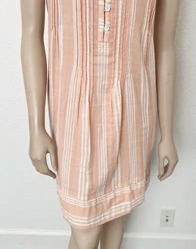 Faherty [] Isha Dress Sepia Neutral Striped Pintuck Mini Shift Dress Pockets XL