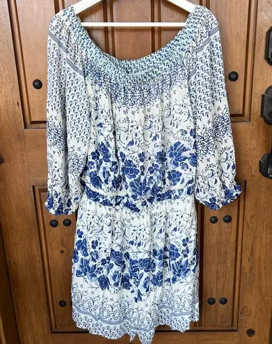 Anthropologie  Clemente Off the Shoulder Romper in Blue Size Large