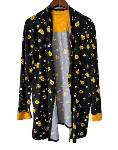 Comfort Code Floral Print Cardigan Open Front Lightweight Sunflower Black L Size L