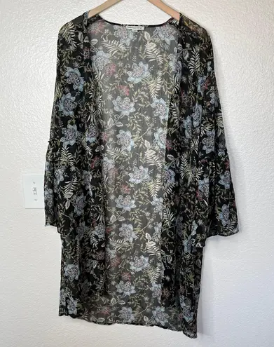 American Eagle Outfitters Sheer Chiffon Floral Kimono Black L/XL Boho