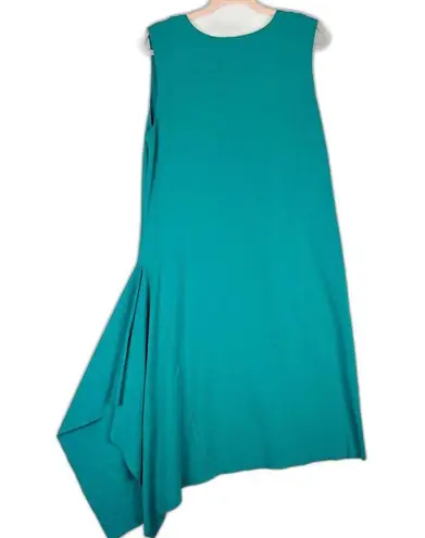 J. Peterman Asymmetrical Hem Midi Dress Size Medium Teal Lagenlook Sleeveless Green