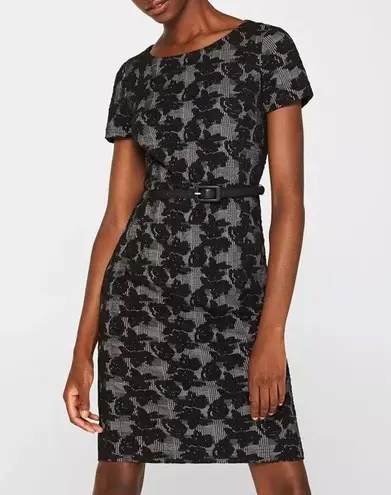 Brooks Brothers Black White Plaid Floral Sheath Dress Size 4