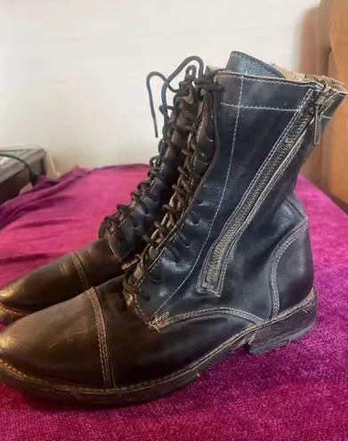 BED STU Bonnie Combat Boots Leather Size 6 Lace Up BADDIE RUGGED GRUNGE FAIRY Black