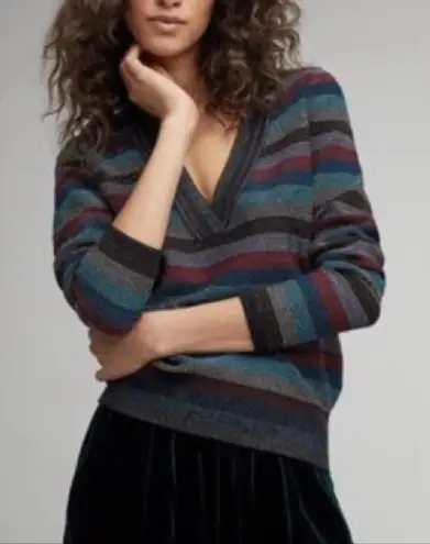 Moth Anthropologie XS Mulah Lurex Stripe Colorful V Neck Sweater Tinfoil Shimmer Size M