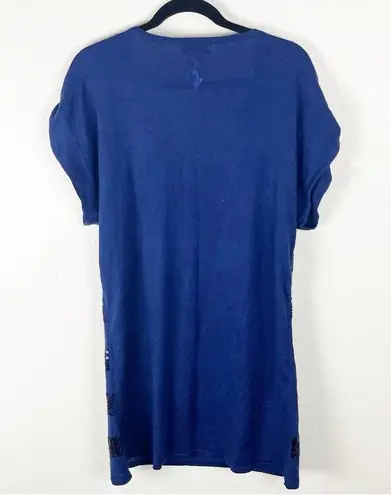 Baby Phat Blue Wool Blend Sequin Deep V-Neck Short Sleeves Sweater Dress Size 2X