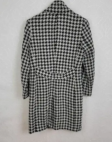 Focus 2000 Womens Trench Coat Size 10 Black White Houndstooth Long Sleeve Button