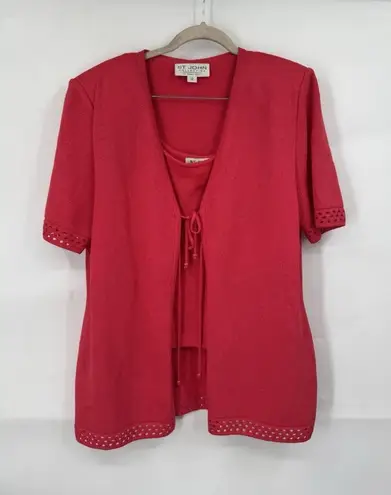 St. John Santana Knit 2 Piece Top Jacket Set Mature Minimalist Women M/12 Pink