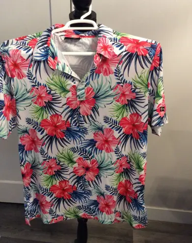 Tropical Floral short Sleeve GreenSide Golf Womens Polo Size Large