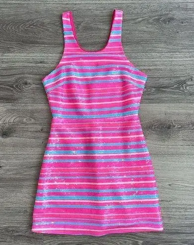 BB Dakota  Spice of the Party SEQUINS Mini Dress Hot Pink Blue Striped Small EUC