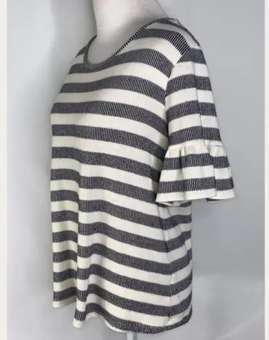 Pleione Black & White Stripe Short Bell Sleeve Stretchy Casual Top Small