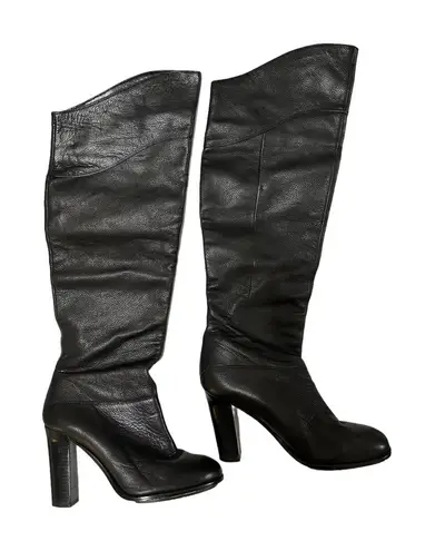 Reiss Women's Black Pull On Knee High Round Toe Leather Boots Size 39 EUR