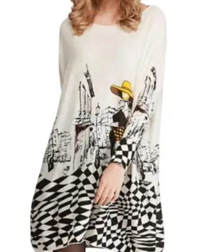 NWT ~ Oversized Abstract Checked Walk City Art Deco Woman Sweater ~ OneSize Black Size undefined