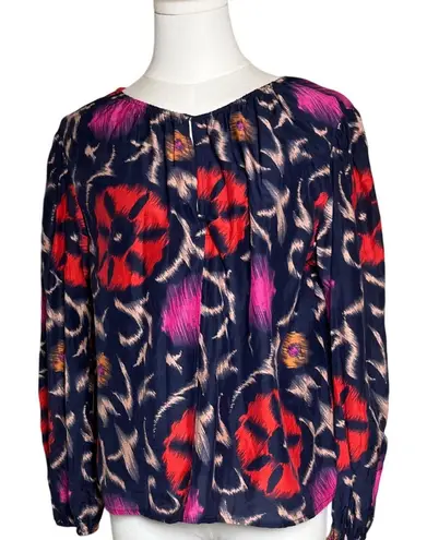 Velvet by Graham & Spencer Silk Cotton Ikat Blouse Navy Coral Boho Stylecore Blue Size XS