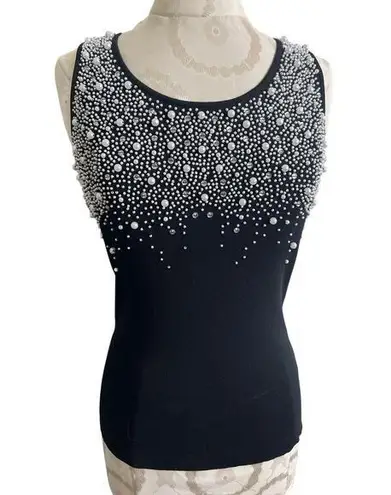 Berek2 Embellished Bead Fitted Knit Sweater Tank Top Medium Black