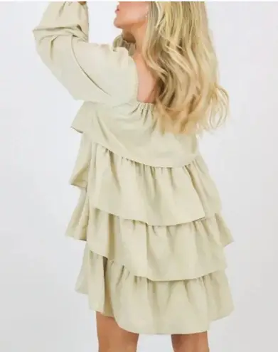 We Wore What NWT Beige Tiered Gauzy Off-the-Shoulder Dress with Balloon Sleeves