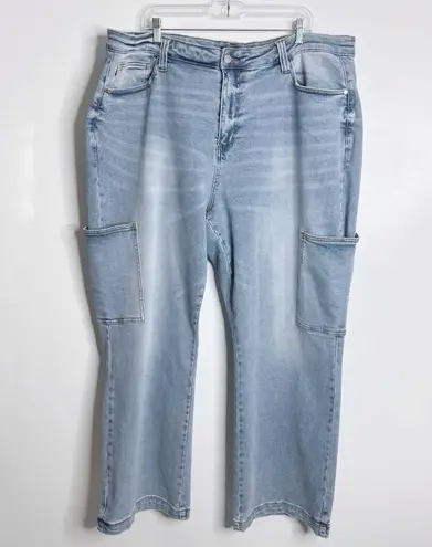 Judy Blue High Rise Wide Leg Cargo Pocket Jeans Light Blue Wash Size 24W