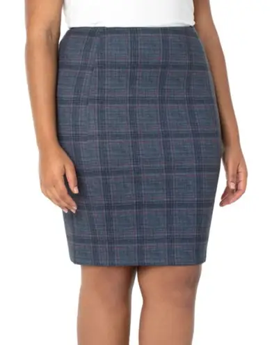 Liverpool NWT Blue Plaid Print Stretch Pencil Skirt Size 6P