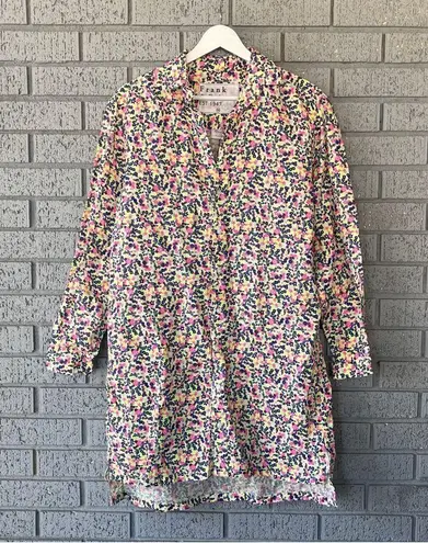 FRANK & EILEEN Sz XS Bright Neon Floral Linen Hunter Step Hem Shirt Dress Yellow