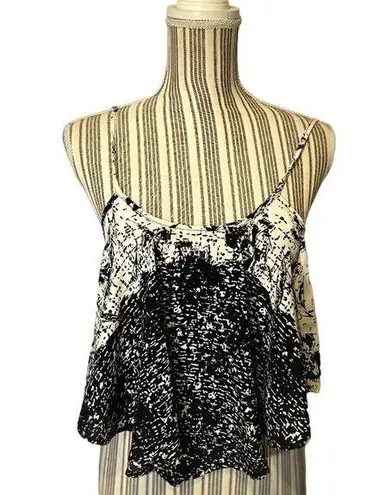 My Story Black & White Mixed Print Spaghetti Strap Cropped Tank Top Women Sz L