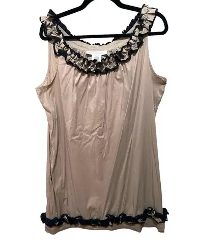 Maggy London Taupe Black Ruffle Pleated Sleeveless Mini Dress Sz 14 Women