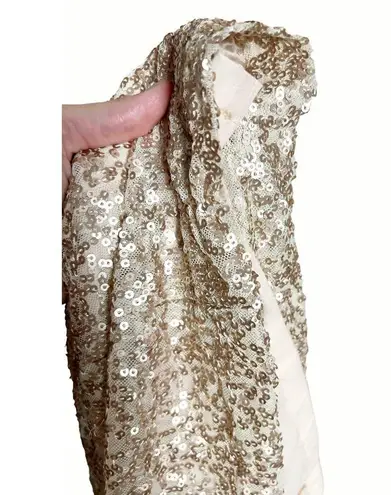 Amsale Champagne Gold Sequin Sleeveless Midi Formal Gown Size 8