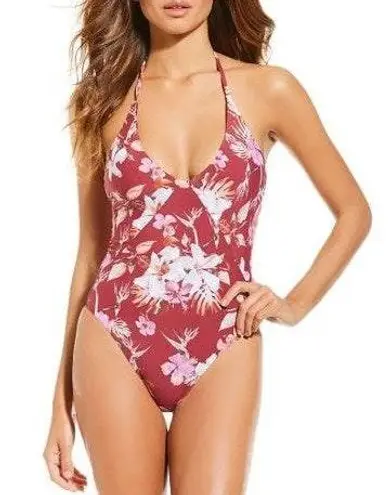 Gianni Bini One Piece Floral Kailua Swim Suit Red