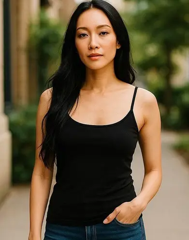 Vanity Fair Black Long Camisole Adjustable Straps Cami Tank Top ~ Plus Size 2X