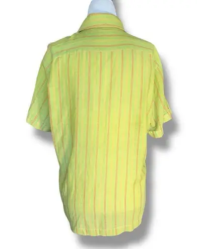 Vintage Brigade Striped Button Up Shirt Neon Green Orange Yellow Unisex Disco Size M