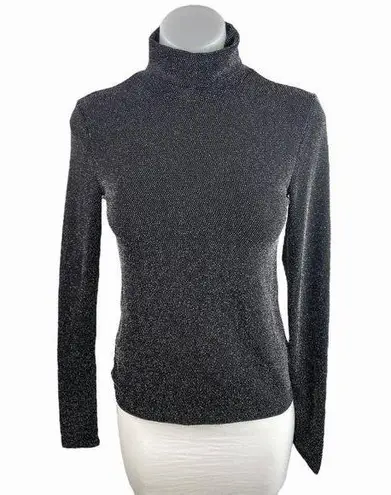 H&M  Black Metallic Glitter Sparkly Long Sleeve Turtleneck Sweater Top Size S - Image 1