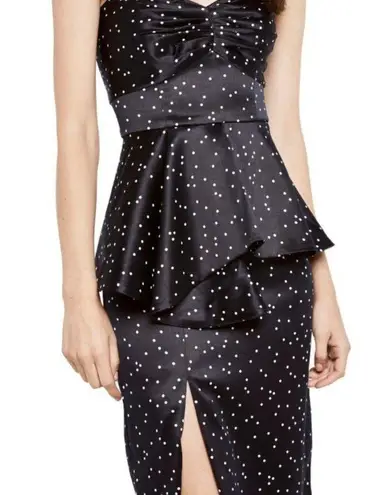 Bardot Polka Dot Printed Midnight Blue Peplum Dress Cocktail Dress